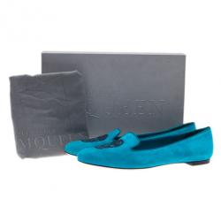 Pre Owned Alexander McQueen Blue Suede Skull Smoking Slippers Size 40