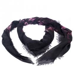 Pre Owned وشاح أليكساندر ماكوين حواف شراشيب طباعة زهور أسود