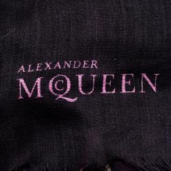 Pre Owned وشاح أليكساندر ماكوين حواف شراشيب طباعة زهور أسود