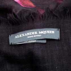 Pre Owned وشاح أليكساندر ماكوين حواف شراشيب طباعة زهور أسود