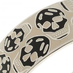 Pre Owned Alexander Mcqueen Black & Cream Enamel Skull Silver Tone Wide Bracelet