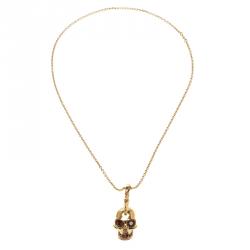 Pre Owned قلادة أليكساندر ماكوين لون ذهبي مرصع كريستال جمجمه موهيوك