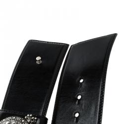 Pre Owned Alexander McQueen Black Leather and Chain Waist Belt 70cm