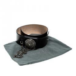 Pre Owned Alexander McQueen Black Leather and Chain Waist Belt 70cm