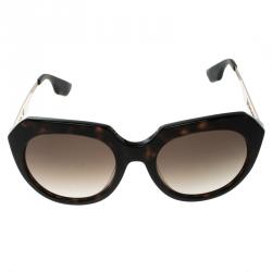 Pre Owned Alexander MCQueen Dark Brown Tortoise MCQ 0017/S Cat Eye Sunglasses