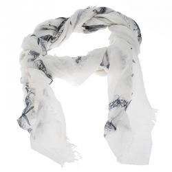 Pre Owned وشاح أليكساندر ماكوين كشمير ومودال طباعة أجنحة وجمجمه مونوكروم