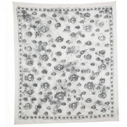 Pre Owned Alexander McQueen Off White Sprayed Skull Printed Cotton Scarf