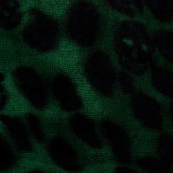 Pre Owned Alexander McQueen Green and Black Skull and Animal Print Silk Cashmere Scarf