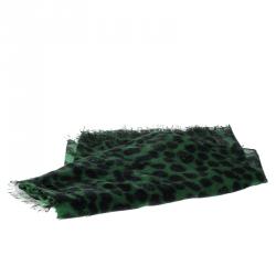 Pre Owned Alexander McQueen Green and Black Skull and Animal Print Silk Cashmere Scarf