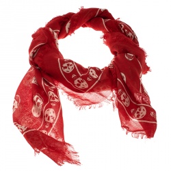 Pre Owned وشاح أليكساندر ماكوين شراشيب كشمير مودال طباعة جمجمه أحمر