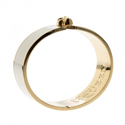 Pre Owned Alexander McQueen Skull Detailed White Enamel Gold Tone Bangle Bracelet