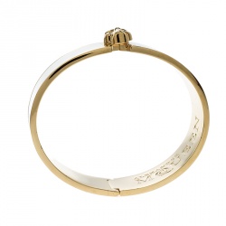 Pre Owned Alexander McQueen Skull Detailed White Enamel Gold Tone Bangle Bracelet