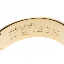Pre Owned Alexander McQueen Skull Detailed White Enamel Gold Tone Bangle Bracelet