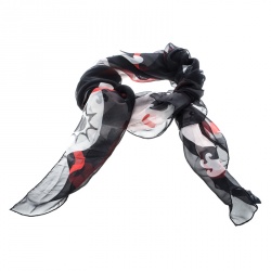 Pre Owned Alexander McQueen Black Kansai Kimono Print Silk Chiffon Scarf