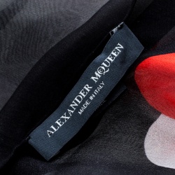 Pre Owned Alexander McQueen Black Kansai Kimono Print Silk Chiffon Scarf