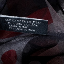 Pre Owned Alexander McQueen Black Kansai Kimono Print Silk Chiffon Scarf