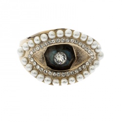 Pre Owned Alexander McQueen Jewelled Eye Gold Tone Ring Size 54.5
