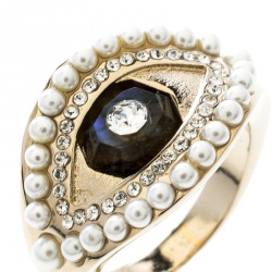 Pre Owned Alexander McQueen Jewelled Eye Gold Tone Ring Size 54.5