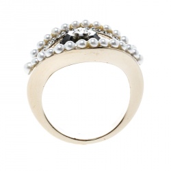 Pre Owned Alexander McQueen Jewelled Eye Gold Tone Ring Size 54.5