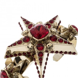 Pre Owned Alexander McQueen Star Skull Red Crystal Open Cuff Bracelet S