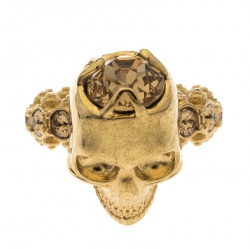 Pre Owned Alexander McQueen Skull Crystal Embedded Gold Tone Ring Size 52.5