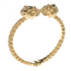 Pre Owned Alexander McQueen Twin Crystal Embedded Skull Gold Tone Cuff Bracelet