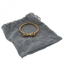 Pre Owned Alexander McQueen Twin Crystal Embedded Skull Gold Tone Cuff Bracelet
