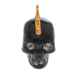 Pre Owned Alexander McQueen Grey Skull Plexi Punk Gold Tone Cocktail Ring Size 53