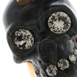 Pre Owned Alexander McQueen Grey Skull Plexi Punk Gold Tone Cocktail Ring Size 53