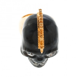 Pre Owned Alexander McQueen Grey Skull Plexi Punk Gold Tone Cocktail Ring Size 53