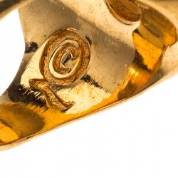 Pre Owned Alexander McQueen Grey Skull Plexi Punk Gold Tone Cocktail Ring Size 53