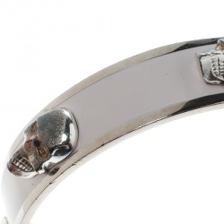 Pre Owned Alexander McQueen 3D Skull Enamel Silver Tone Bangle Bracelet