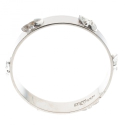 Pre Owned Alexander McQueen 3D Skull Enamel Silver Tone Bangle Bracelet