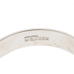 Pre Owned Alexander McQueen 3D Skull Enamel Silver Tone Bangle Bracelet