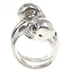 Alexander McQueen Spiral Twin Skull With Black Crystals Ring Size 53