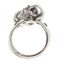 Alexander McQueen Spiral Twin Skull With Black Crystals Ring Size 53