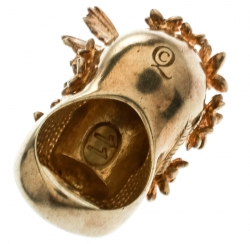 Pre Owned Alexander McQueen Skull Crystal Flower Gold Tone Cocktail Ring Size 52