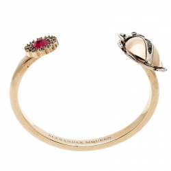 Pre Owned Alexander McQueen Gold Tone Crystal Embellished Beetle Cuff Bracelet S