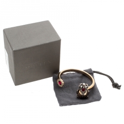 Pre Owned Alexander McQueen Gold Tone Crystal Embellished Beetle Cuff Bracelet S