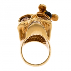 Alexander McQueen Bee Crystal Studded Skull Gold Tone Ring Size 54
