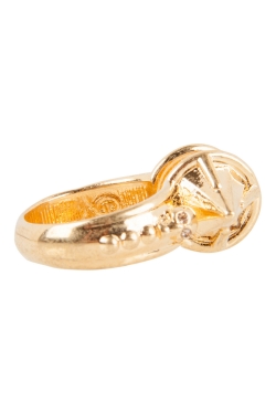 Pre Owned Alexander McQueen Spike Crystal Gold Tone Open Ring Size 50.5