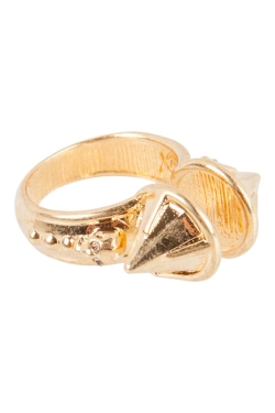 Pre Owned Alexander McQueen Spike Crystal Gold Tone Open Ring Size 50.5