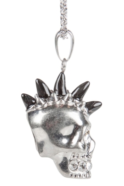 Pre Owned Alexander McQueen Spike Skull Crystal Studded Silver Tone Long Pendant Necklace