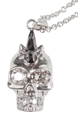 Pre Owned Alexander McQueen Spike Skull Crystal Studded Silver Tone Long Pendant Necklace