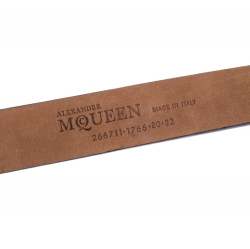 Pre Owned  حزام أليكساندر ماكوين بإبزيم مزدوج جلد أسود 80 سم