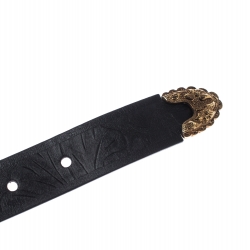 Pre Owned  حزام أليكساندر ماكوين بإبزيم مزدوج جلد أسود 80 سم