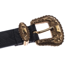 Pre Owned  حزام أليكساندر ماكوين بإبزيم مزدوج جلد أسود 80 سم