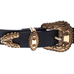 Pre Owned  حزام أليكساندر ماكوين بإبزيم مزدوج جلد أسود 80 سم