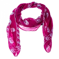 Pre Owned  وشاح أليكساندر ماكوين حرير شيفون بنقوش جمجمة فوشيا