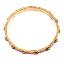 Pre Owned Alexander McQueen Pink Enamel 3D Skull Gold Tone Bangle Bracelet